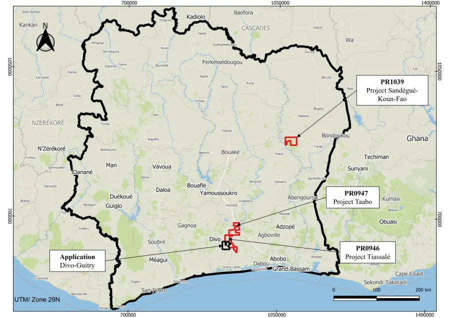 Carte administrative des permis miniers de MGH